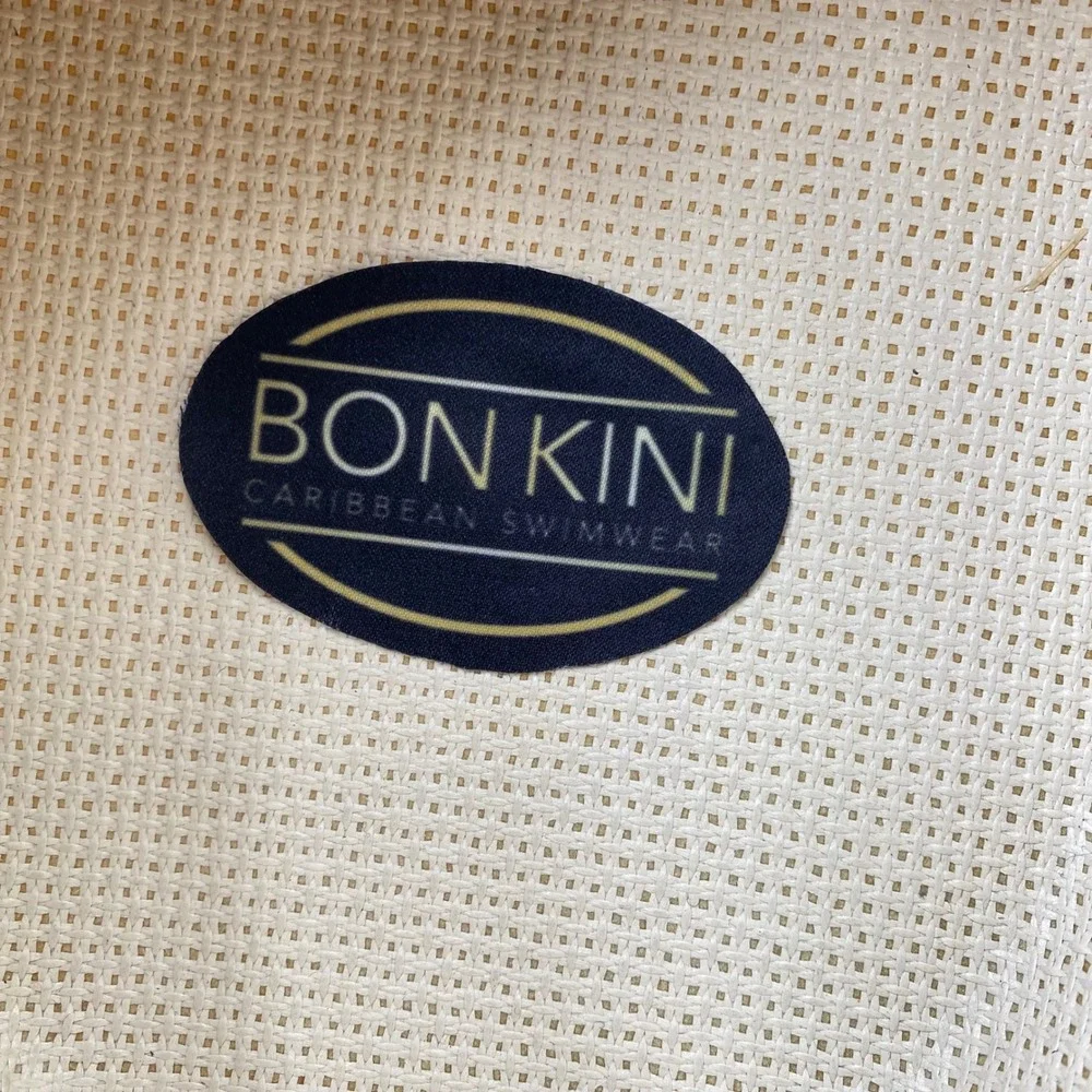 Bon Kini Caribbean Swimwear Wide Brim Bolero Hat Medium Beige Felt Gold Logo SEO